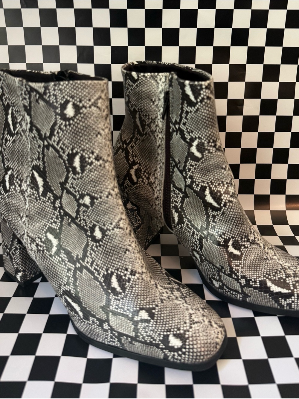Madden Girl Black and White Snake Print Ankle Booties